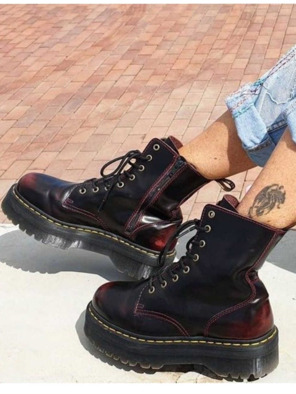 Dr. Martens Burgundy/Black Platform Lace-Up Boots. Chunky Lace-Up Size M6, W7